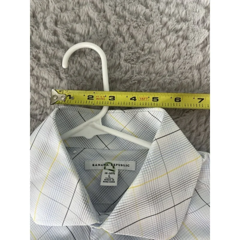 Banana Republic White Blue Pattern Collard Button Up Long Sleeve Men's Shirt L